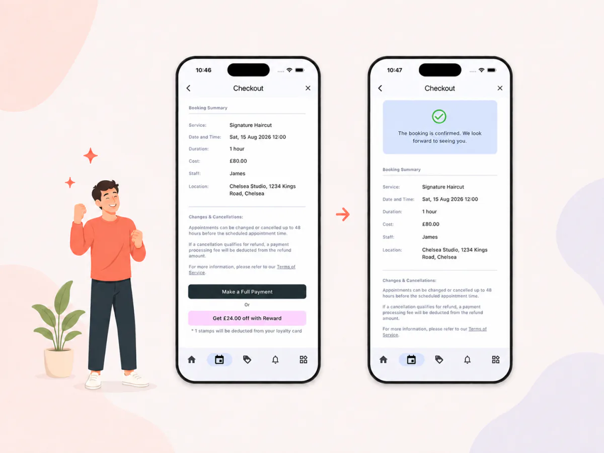 Selecting an appointment time and booking in Resvera