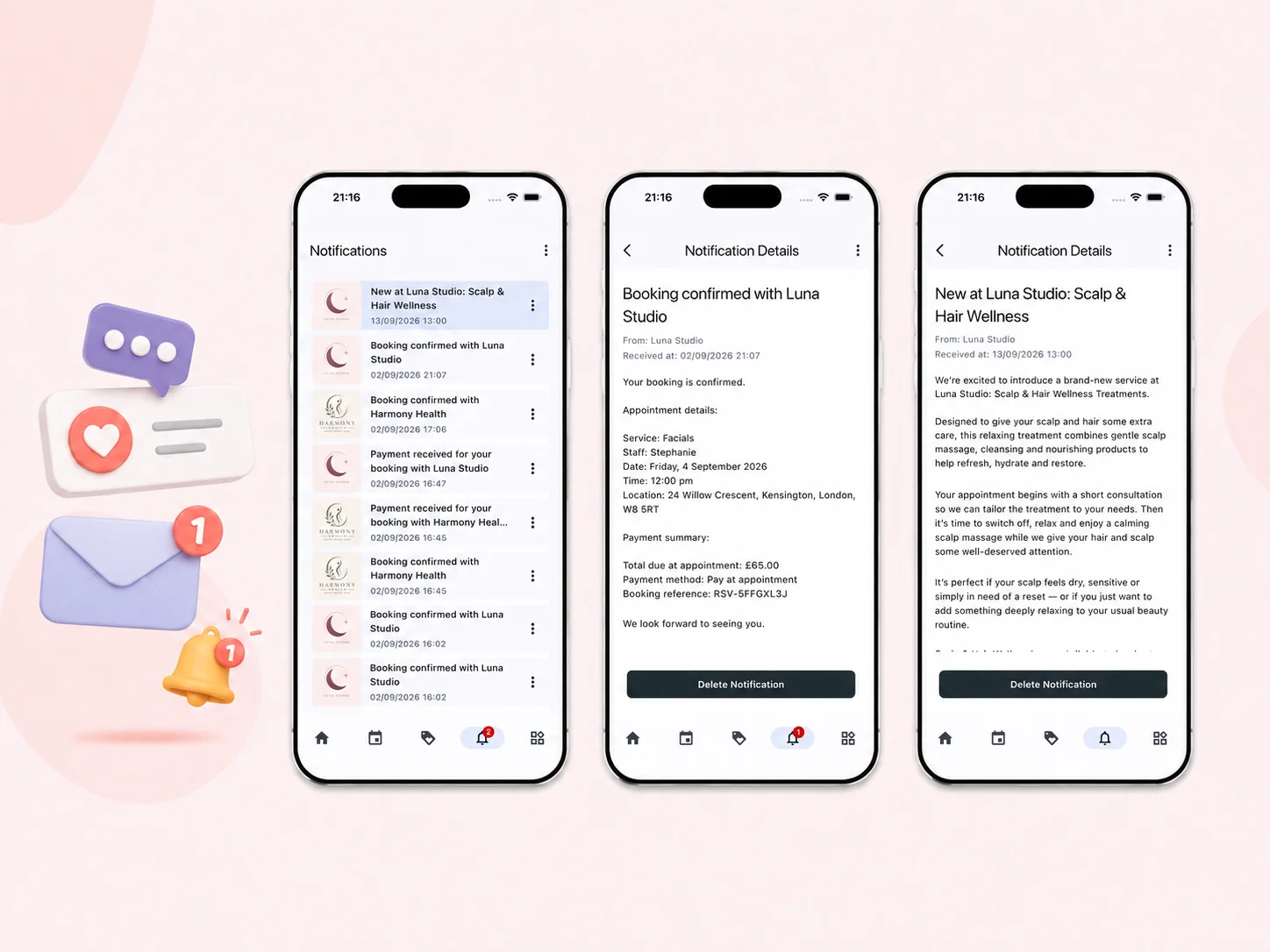 Receiving updates and appointment reminders from a business